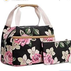 Canvas Floral Black Lunch Bag